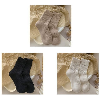 Ruffle Trim Socks Set - Set of 3 - 1 Pair - Coffee & 1 Pair