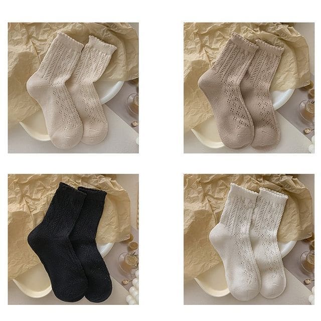 Ruffle Trim Socks Set - Set of 4 - 1 Pair - Almond & 1 Pair