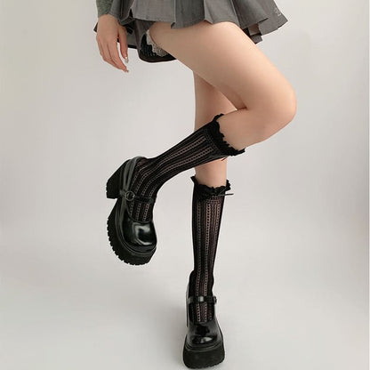 Ruffle Trimmed Knee High Socks Set