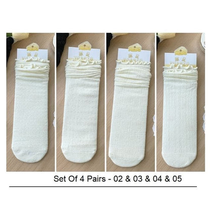 Ruffle Trimmed Socks Set - Set Of 4 Pairs - 02 & 03 & 04 &