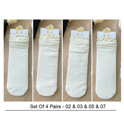 Ruffle Trimmed Socks Set - Set Of 4 Pairs - 02 & 03 & 05 &