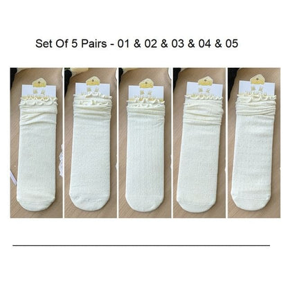 Ruffle Trimmed Socks Set - Set Of 5 Pairs - 01 & 02 & 03 &