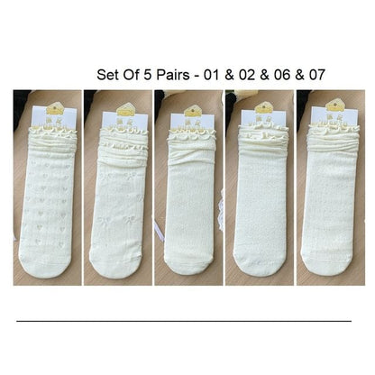 Ruffle Trimmed Socks Set - Set Of 5 Pairs - 01 & 02 & 06 &