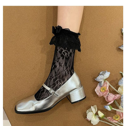 Ruffled Bow Tall Lace Socks