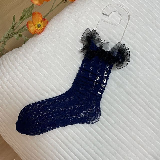 Ruffled Lace Over - Navy Blue / One Size