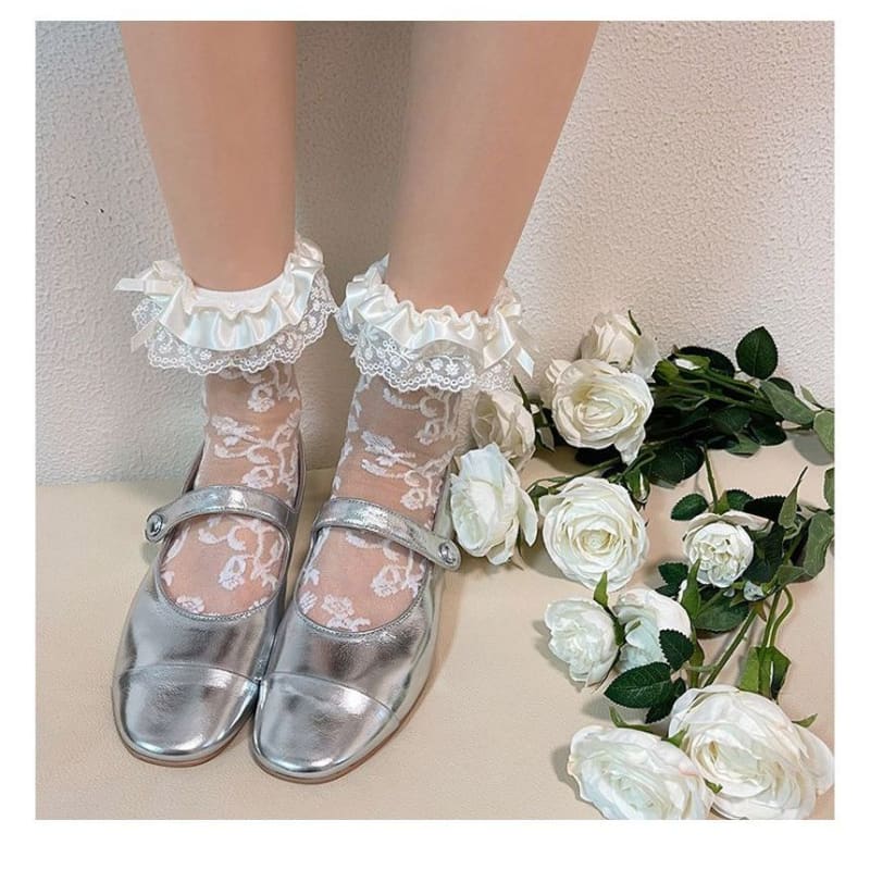 Ruffled Rose Pattern Lace Mesh Socks