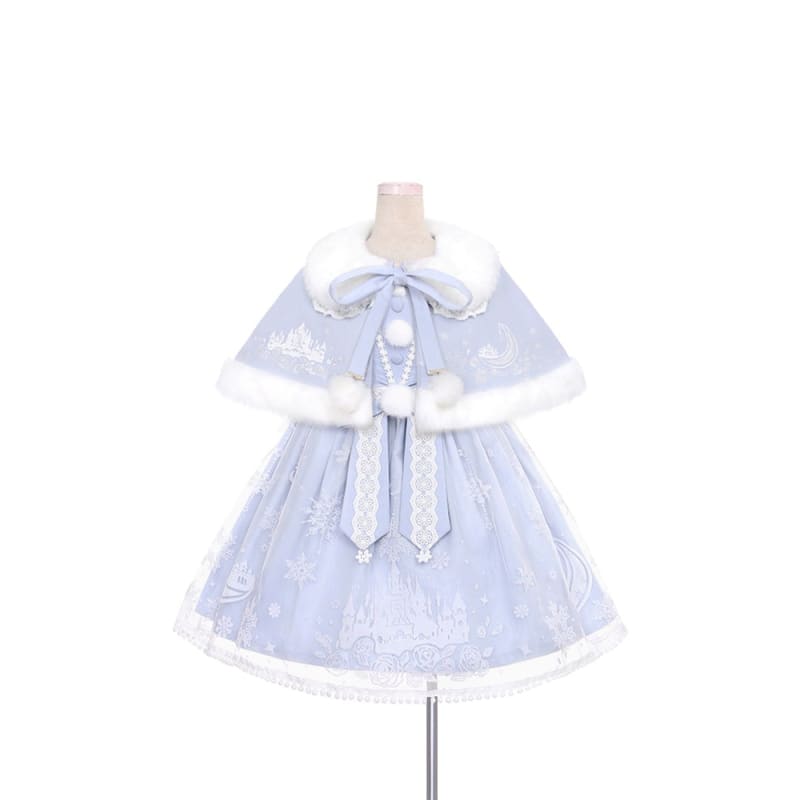 S/M Pink/Blue Kawaii Snow Fluffy Princess Dress and Cloak