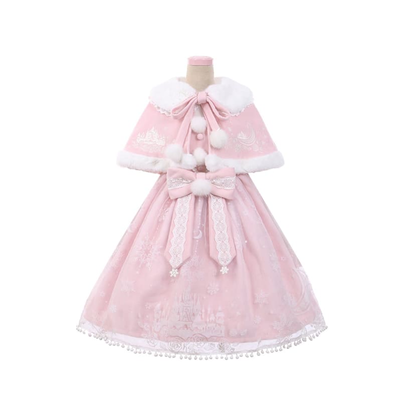 S/M Pink/Blue Kawaii Snow Fluffy Princess Dress and Cloak