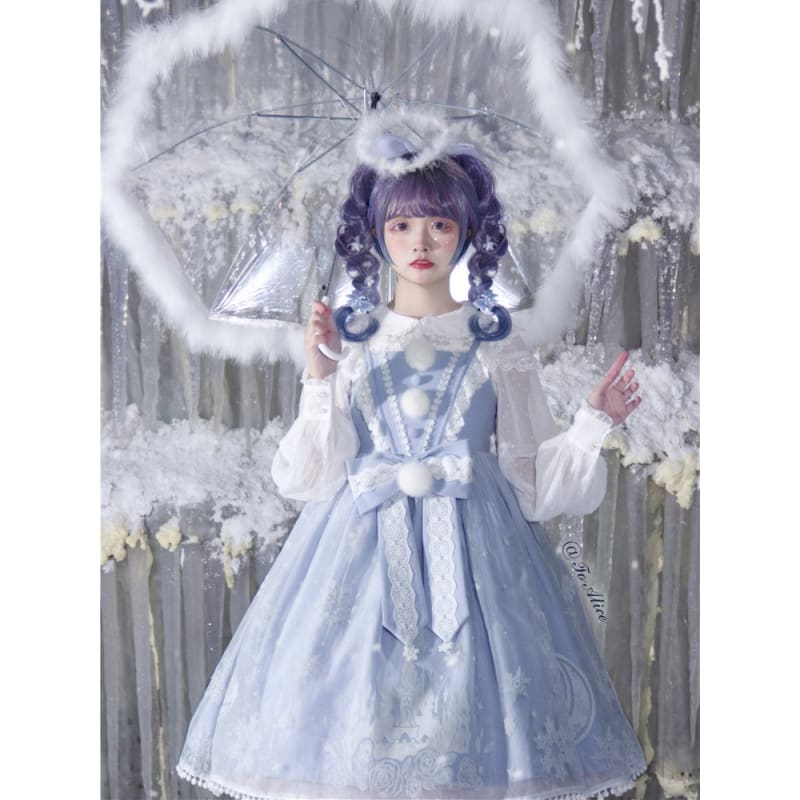 S/M Pink/Blue Kawaii Snow Fluffy Princess Dress and Cloak