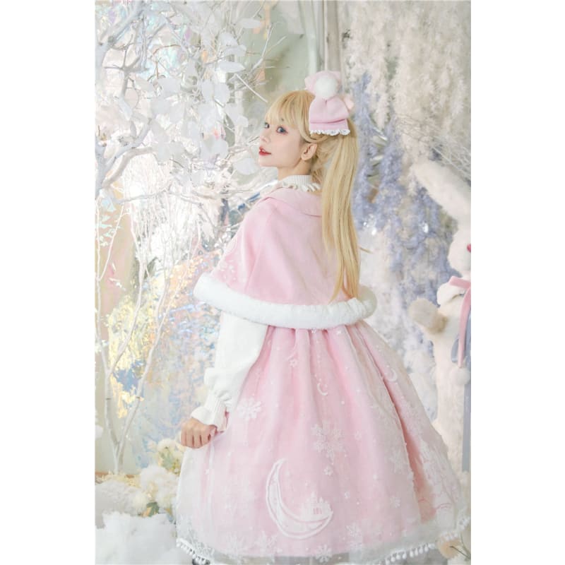 S/M Pink/Blue Kawaii Snow Fluffy Princess Dress and Cloak