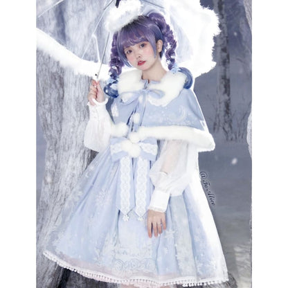 S/M Pink/Blue Kawaii Snow Fluffy Princess Dress and Cloak