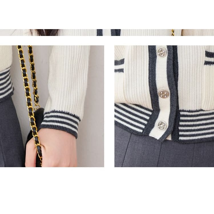 Sailor Collar Striped Cardigan