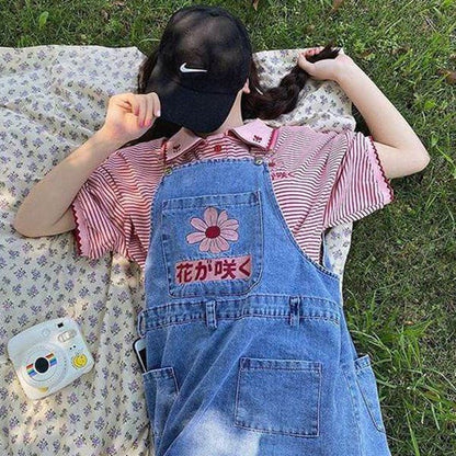 Sakura Denim Dungaree Skirt - Dress