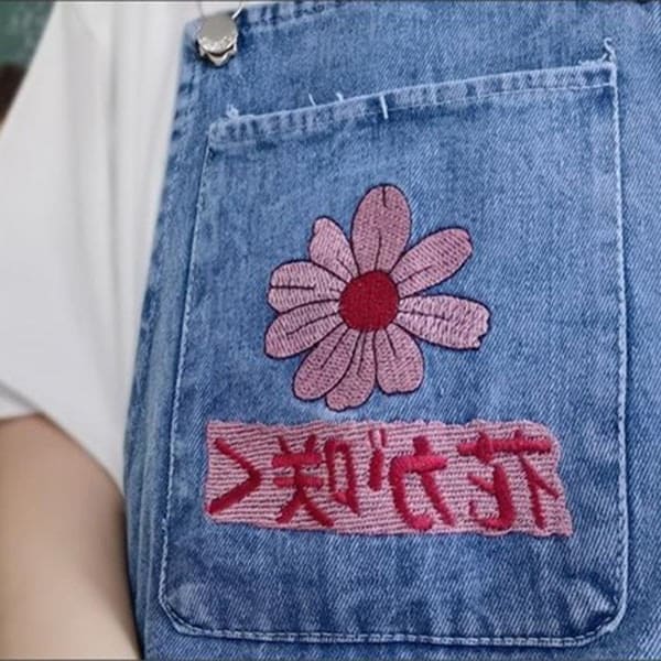 Sakura Embroidery Denim Shorts - Dress