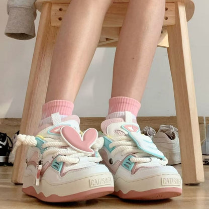 Sakura Pink Heart Casual Sneakers