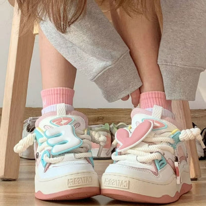 Sakura Pink Heart Casual Sneakers