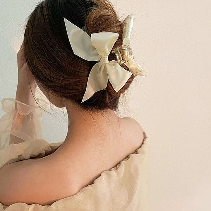 Satin Bow Hair Claw - Standart / Beige - Other