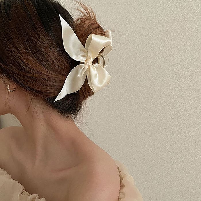 Satin Bow Hair Claw - Standart / Beige - Other