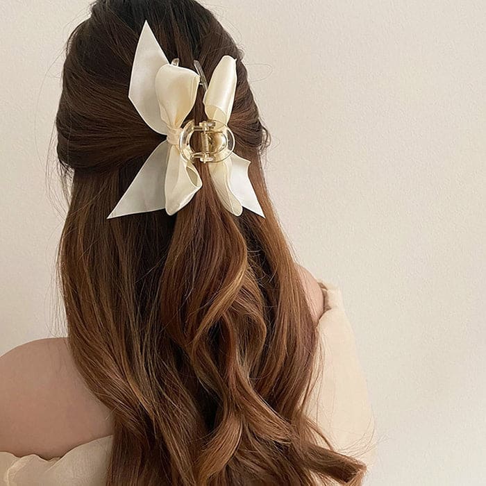 Satin Bow Hair Claw - Standart / Beige - Other