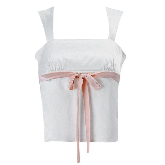 Satin Bow Tie Top - S / White - Tops