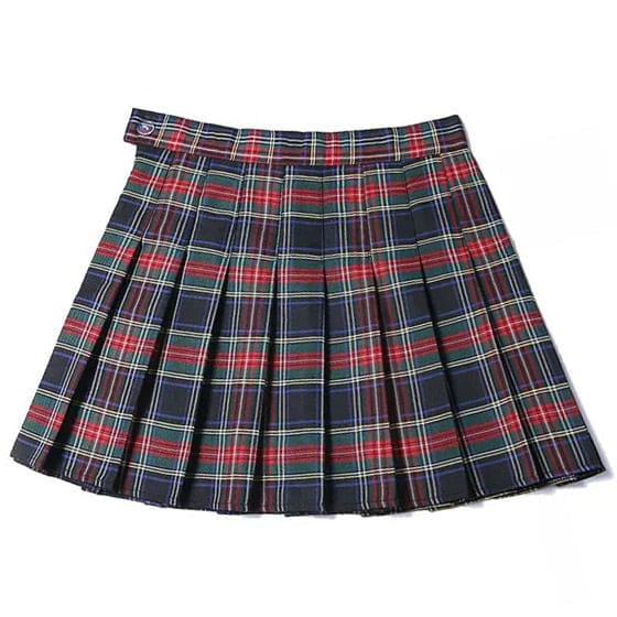 School Spirit Plaid Skirt - XS / Green/red - Skirt