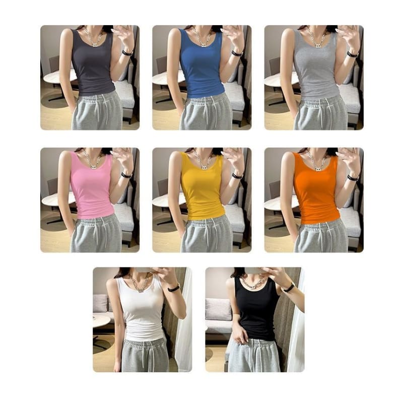 Scoop Neck Plain Open Back Tank Top