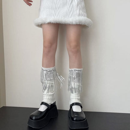 Sequin Fringed Knit Leg Warmers