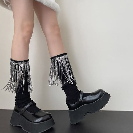 Sequin Fringed Knit Leg Warmers