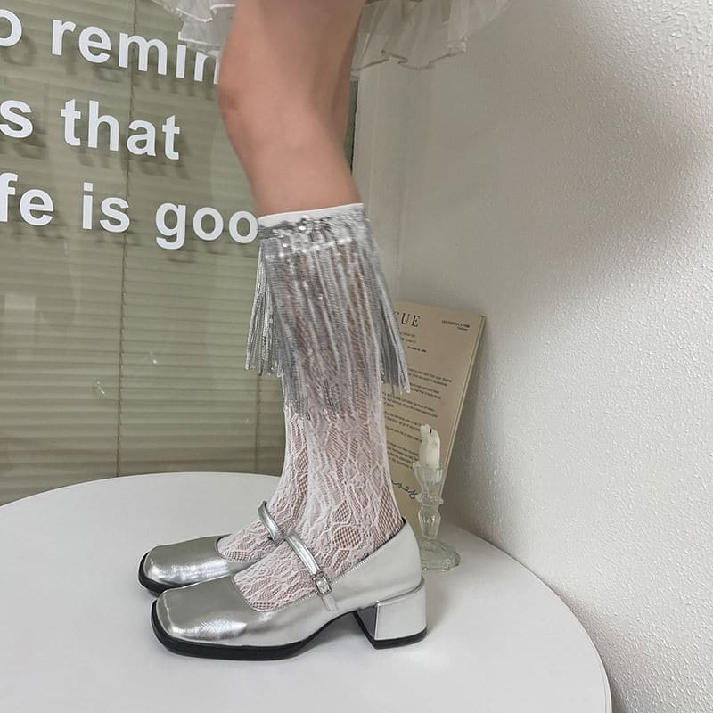 Sequin Fringed Lace Socks