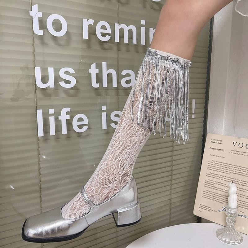 Sequin Fringed Lace Socks