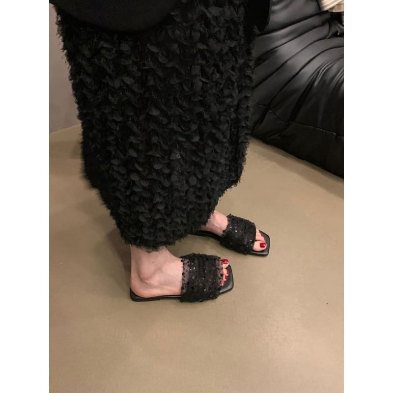 Sequin Mesh Slide Sandals