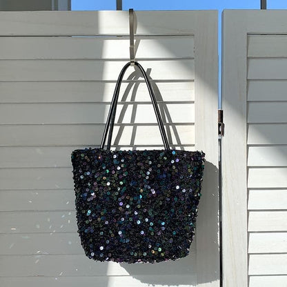 Sequin Tote Bag - Blue & Black / One SIze