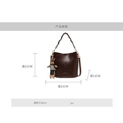 Set: Faux Leather Bucket Bag + Bag Charm