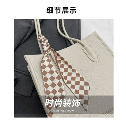 Set: Faux Leather Lettering Tote Bag + Flap Crossbody Bag