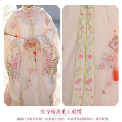 Set: Floral Embroidered Hanfu Long Blouse + Maxi Skirt