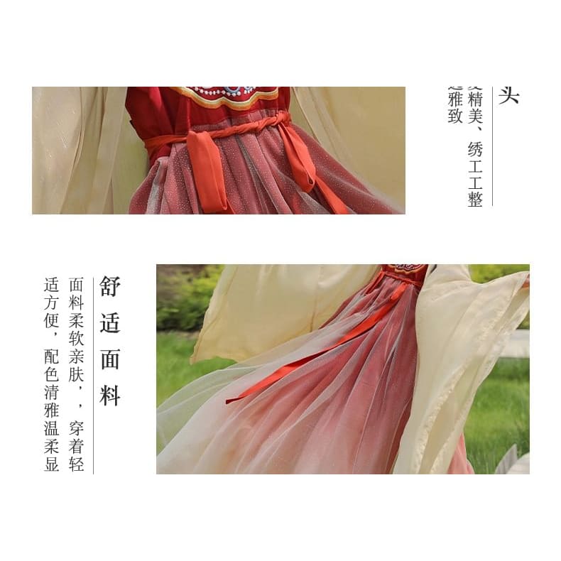 Set: Floral Embroidered Hanfu Maxi Dress + Light Jacket