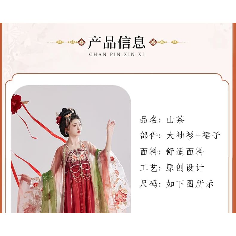 Set: Floral Embroidered Hanfu Maxi Dress + Long Light