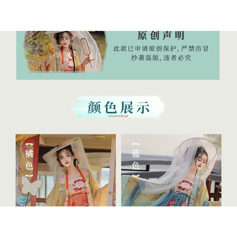 Set: Floral Embroidered Hanfu Maxi Dress + Long Light