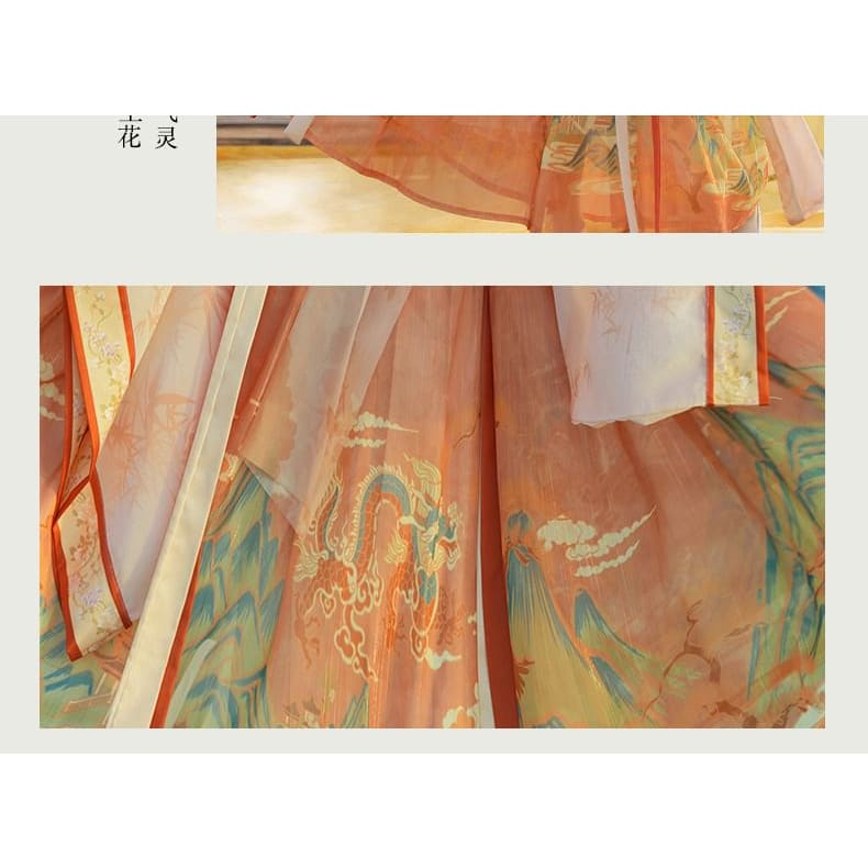 Set: Floral Embroidered Hanfu Maxi Dress + Long Light