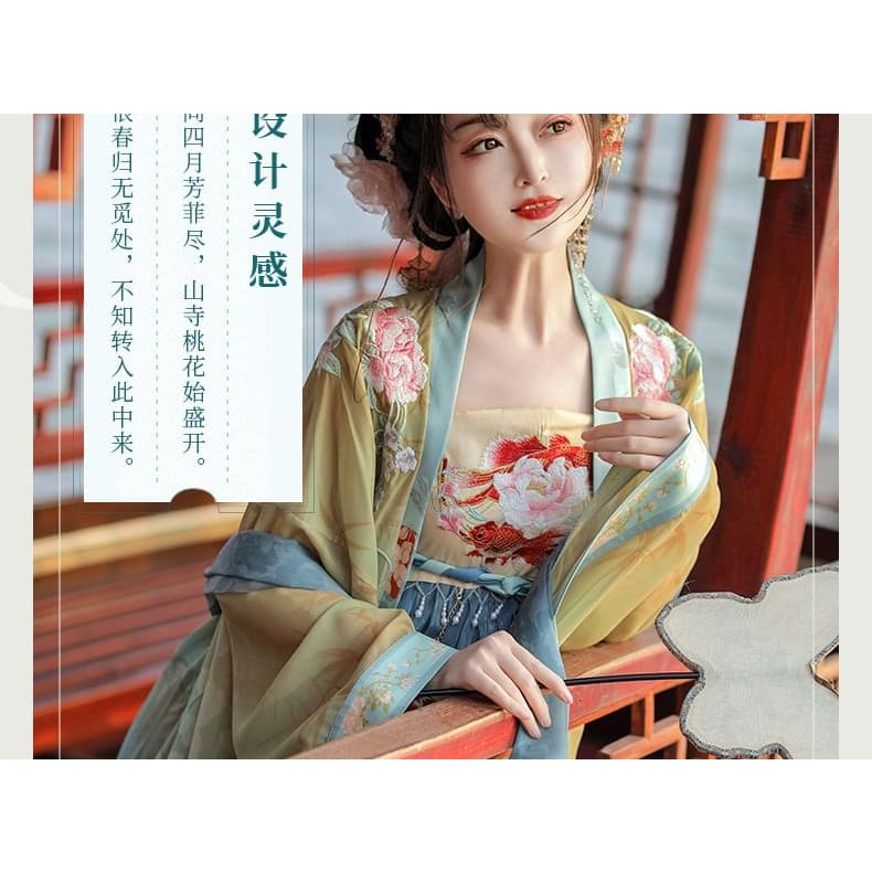 Set: Floral Embroidered Hanfu Maxi Dress + Long Light