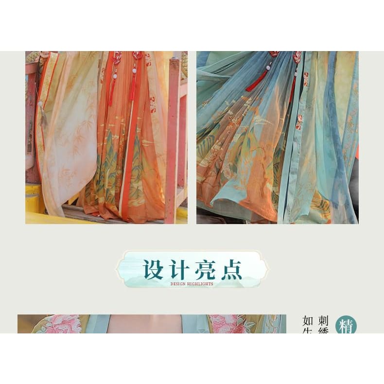 Set: Floral Embroidered Hanfu Maxi Dress + Long Light