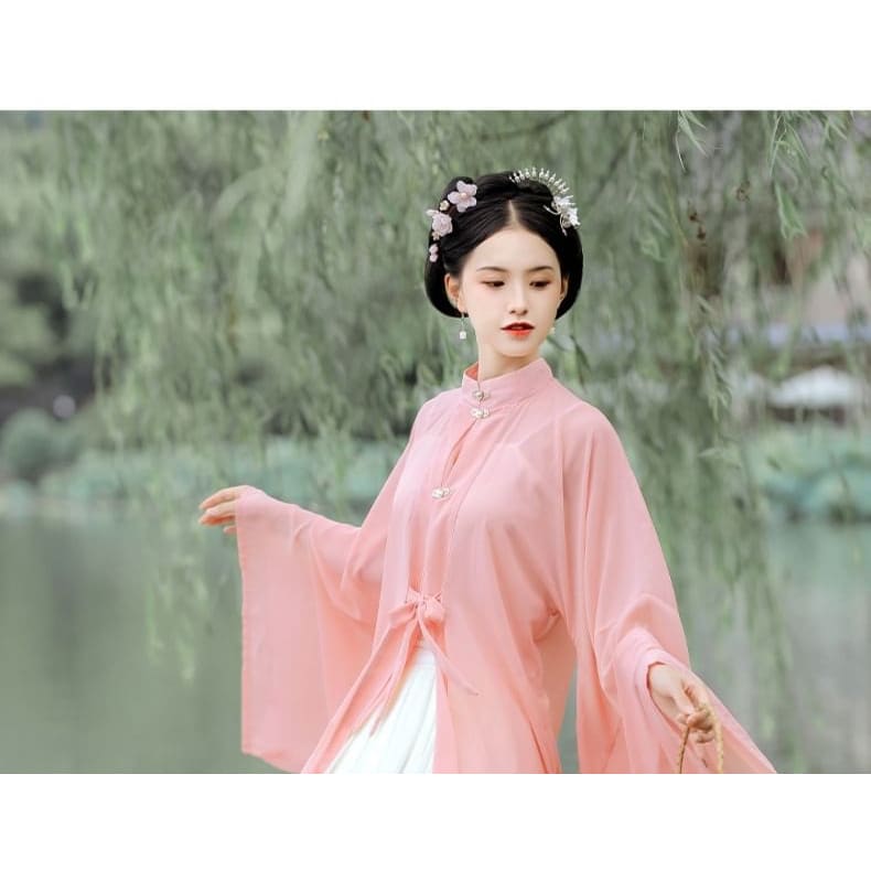 Set: Floral Embroidered Hanfu Top + Mid Rise Maxi Skirt