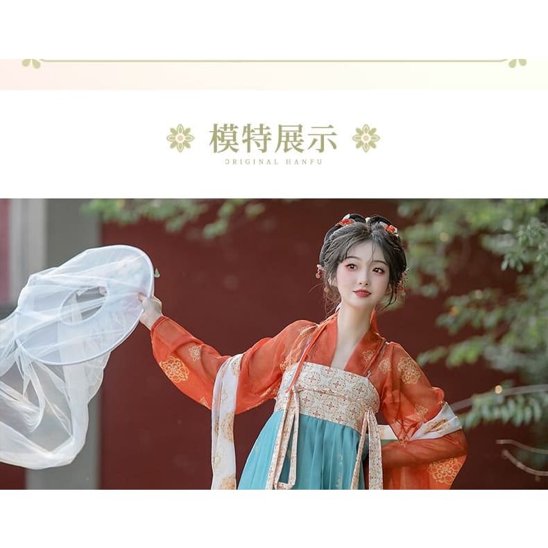 Set: Floral Hanfu Maxi Dress + Long Light Jacket