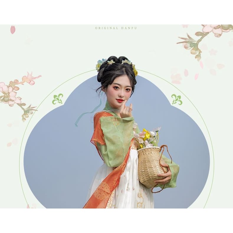 Set: Floral Hanfu Maxi Dress + Long Light Jacket