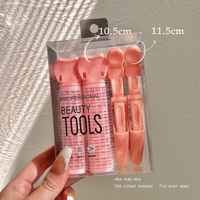 Set: Hair Clip + Hair Roller - Set of 4 - Orange Pink