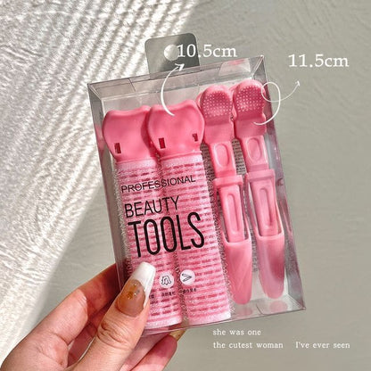 Set: Hair Clip + Hair Roller - Set of 4 - Pink / One Size