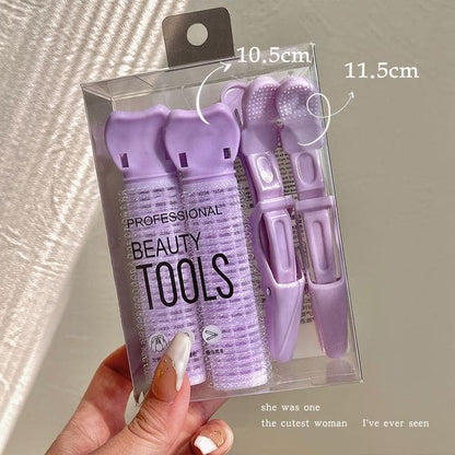 Set: Hair Clip + Hair Roller - Set of 4 - Purple / One Size