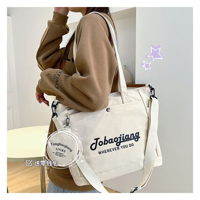 Set: Lettering Canvas Tote Bag + Pouch