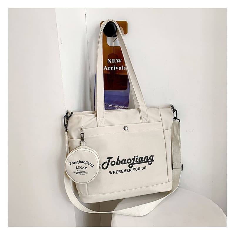 Set: Lettering Canvas Tote Bag + Pouch