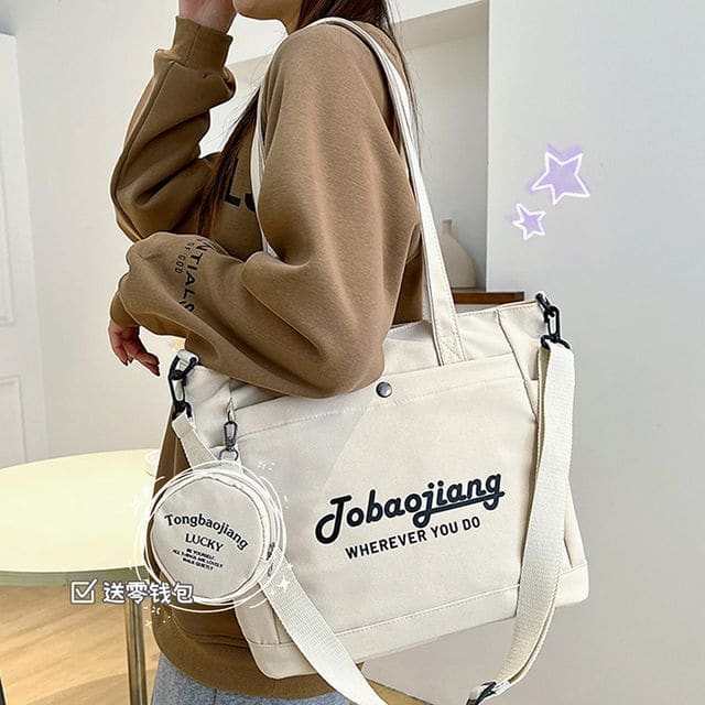 Set: Lettering Canvas Tote Bag + Pouch